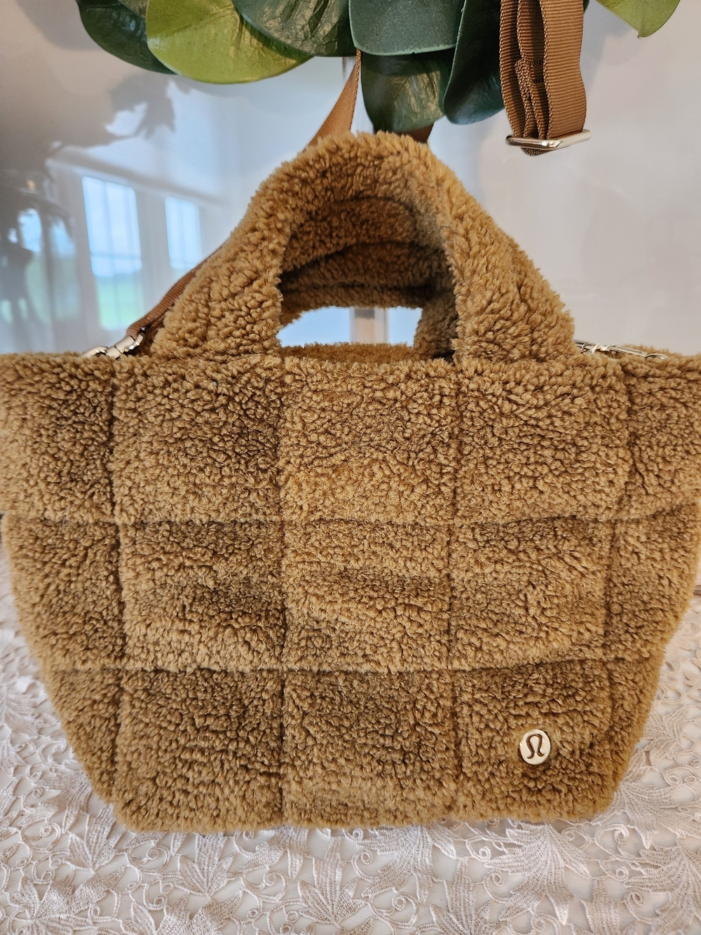 lululemon athletica Brown Teddy Quilted Tote Bag With Crossbody Strap